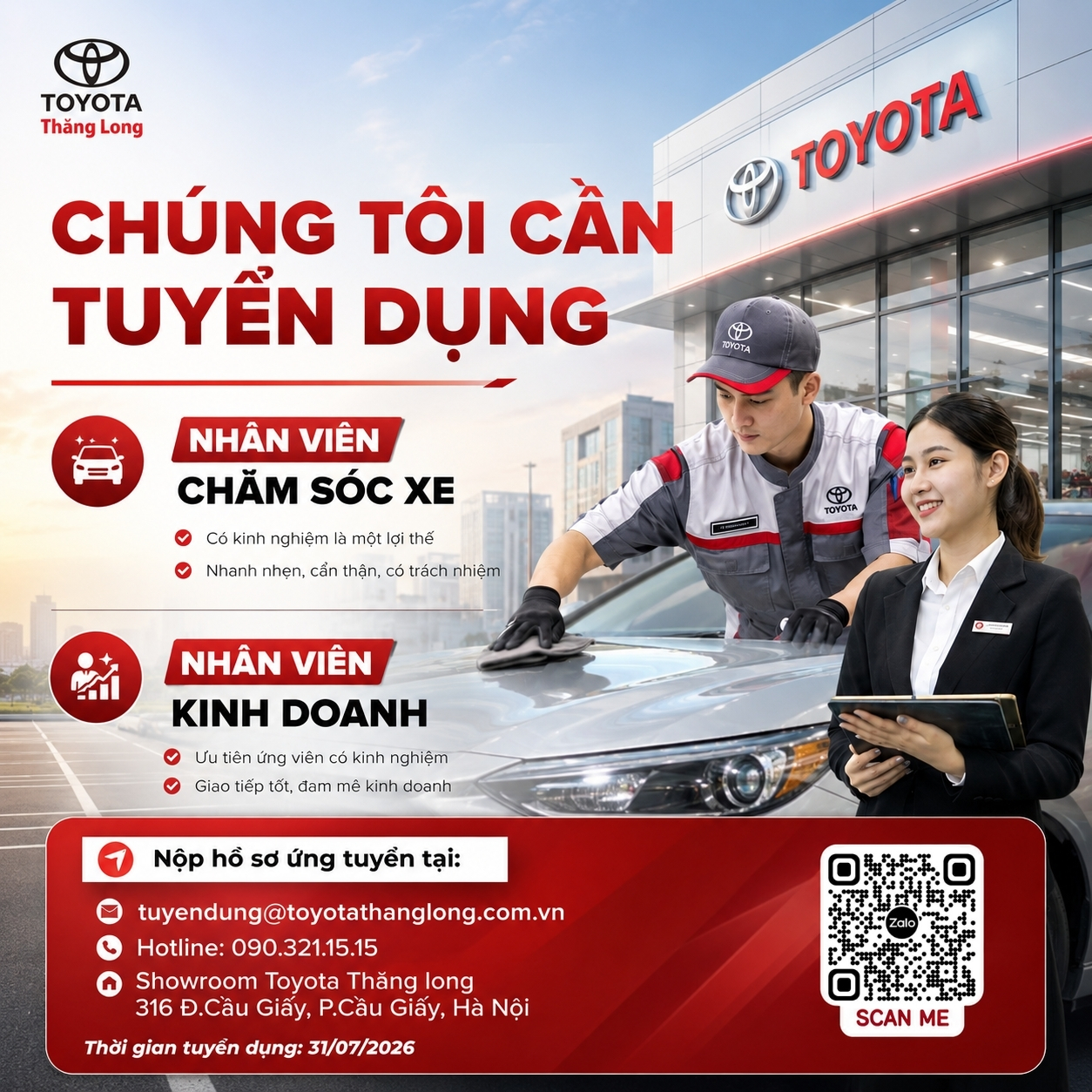Tuyển dụng Toyota Thăng Long tháng 7 năm 2026