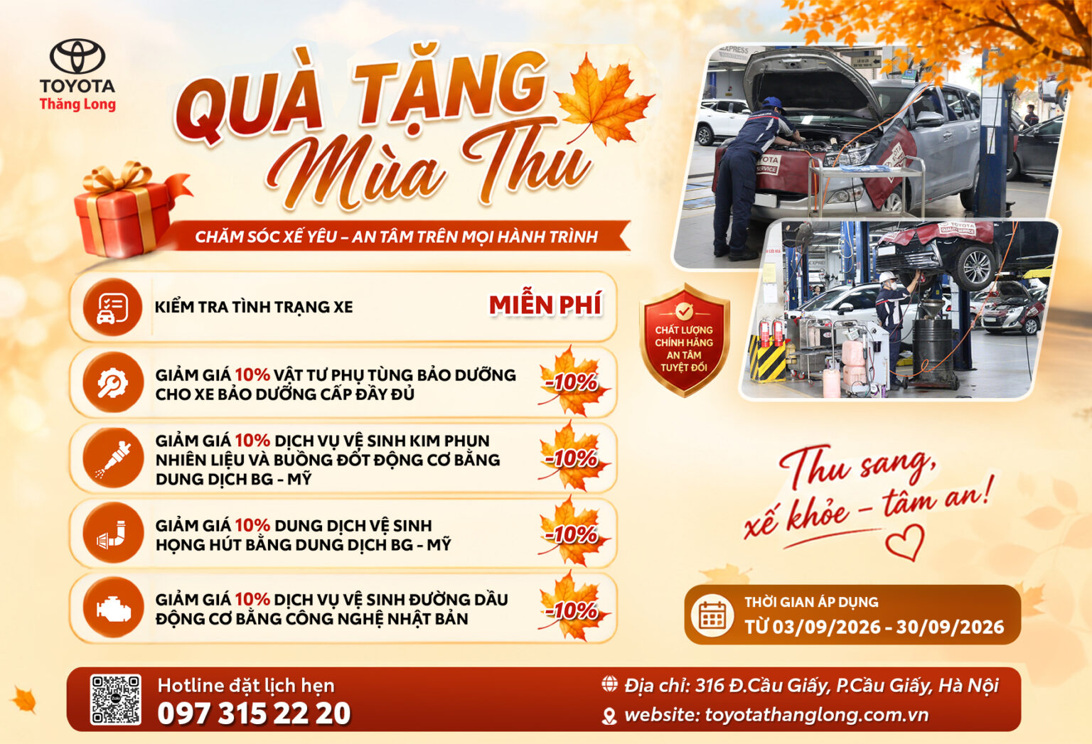 Khuyến mãi bảo dưỡng xe Toyota mùa thu 2026
