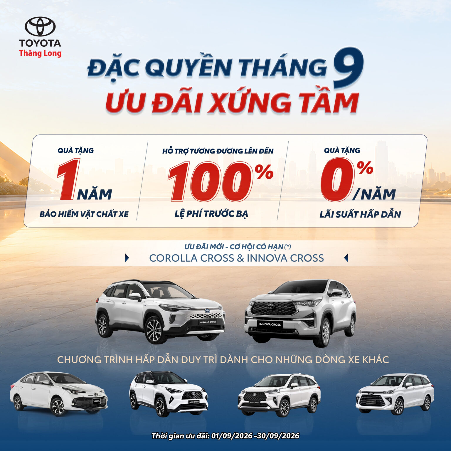 Chương trình ưu đãi tháng 9 2026 Toyota Thăng Long 316 Cầu Giấy 1000x1000
