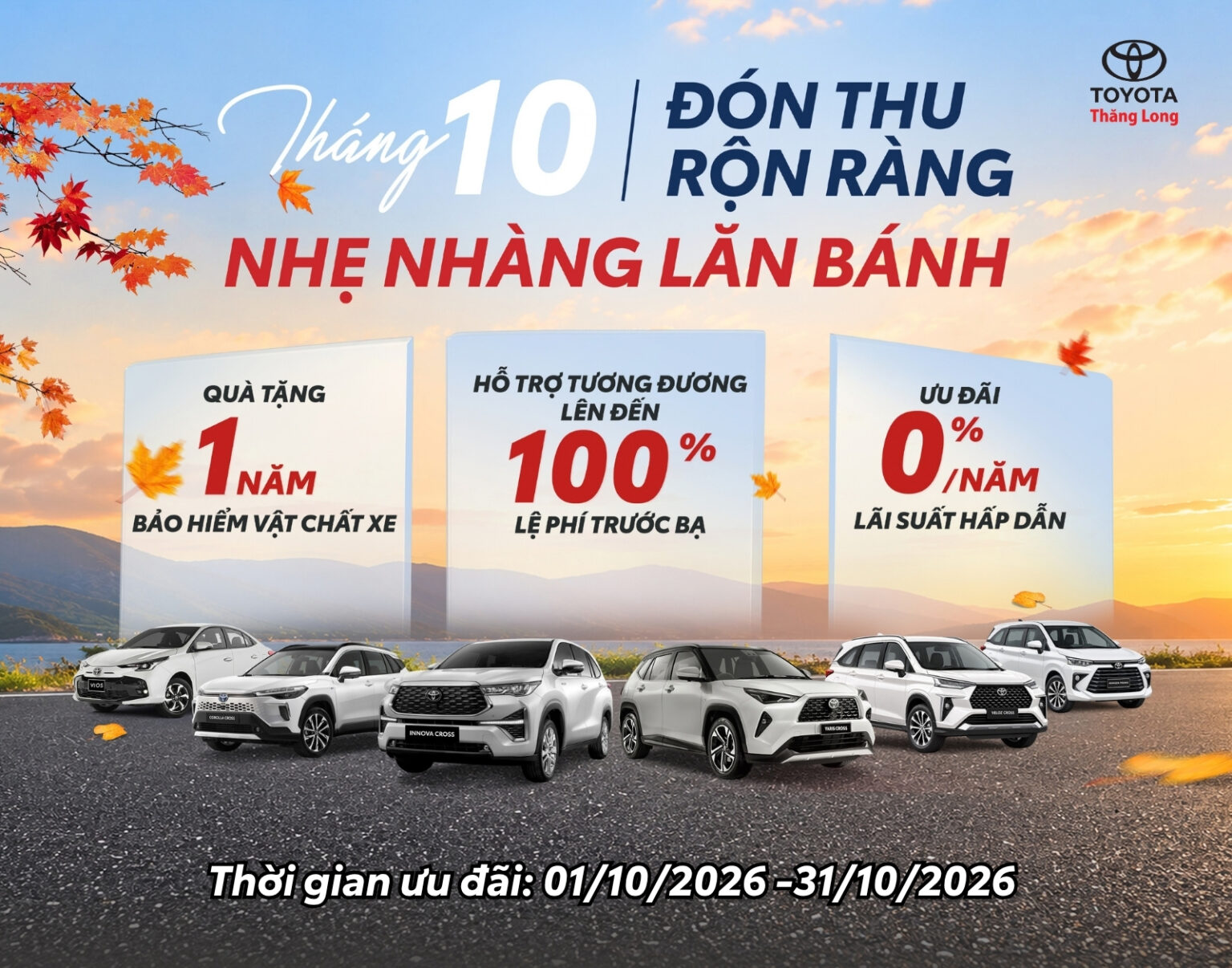Chương trình ưu đãi khuyến mại Toyota Thăng Long tháng 10 năm 2026